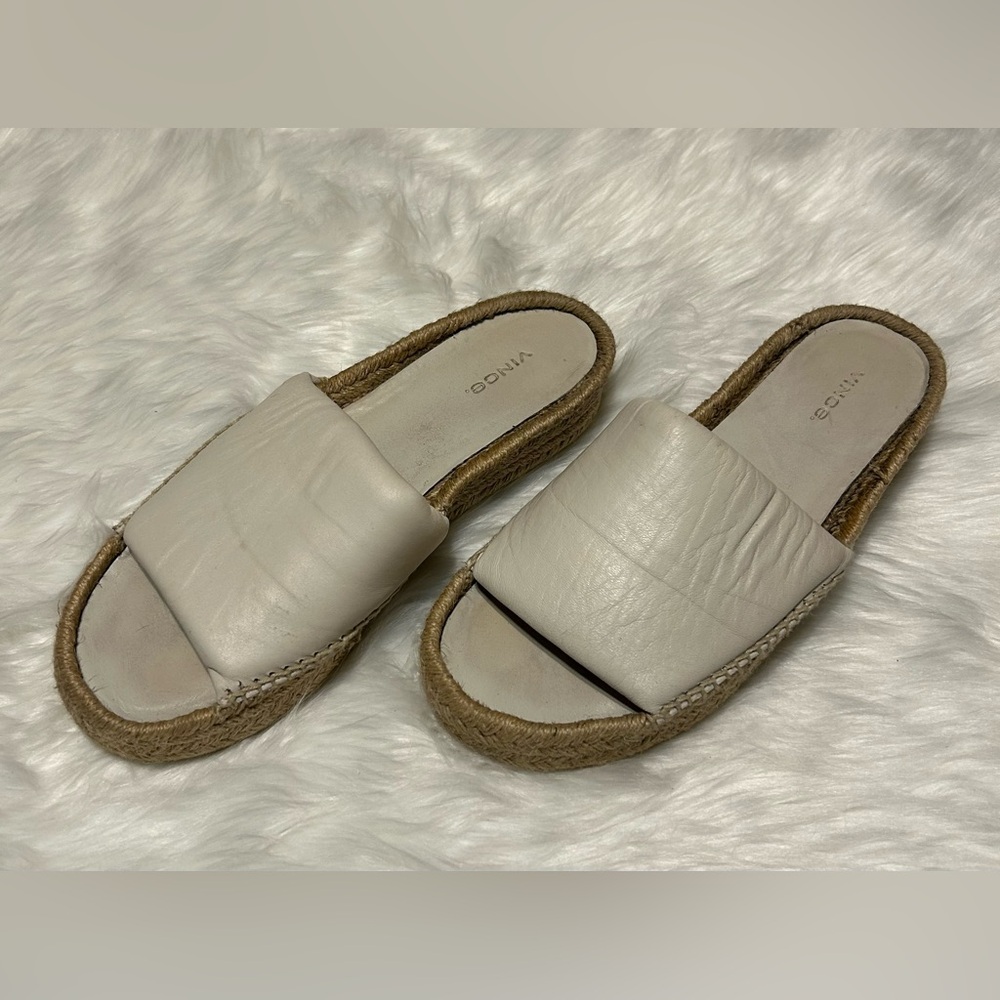 Vince Jesse White Leather Women's Espadrille Slides - Picture 2 of 8